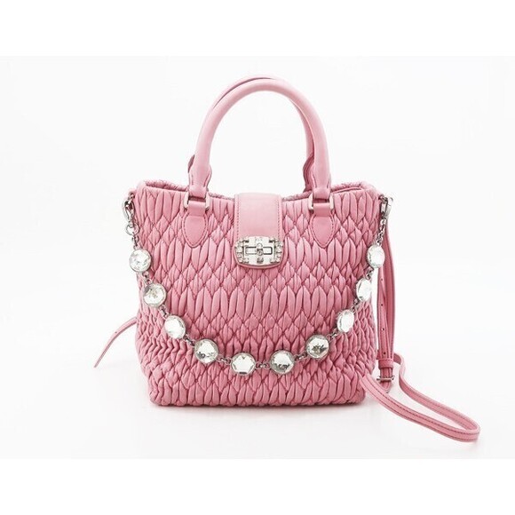 Miu Miu Handbags - Miu Miu Nappa Crystal Shoulder Bag Pink